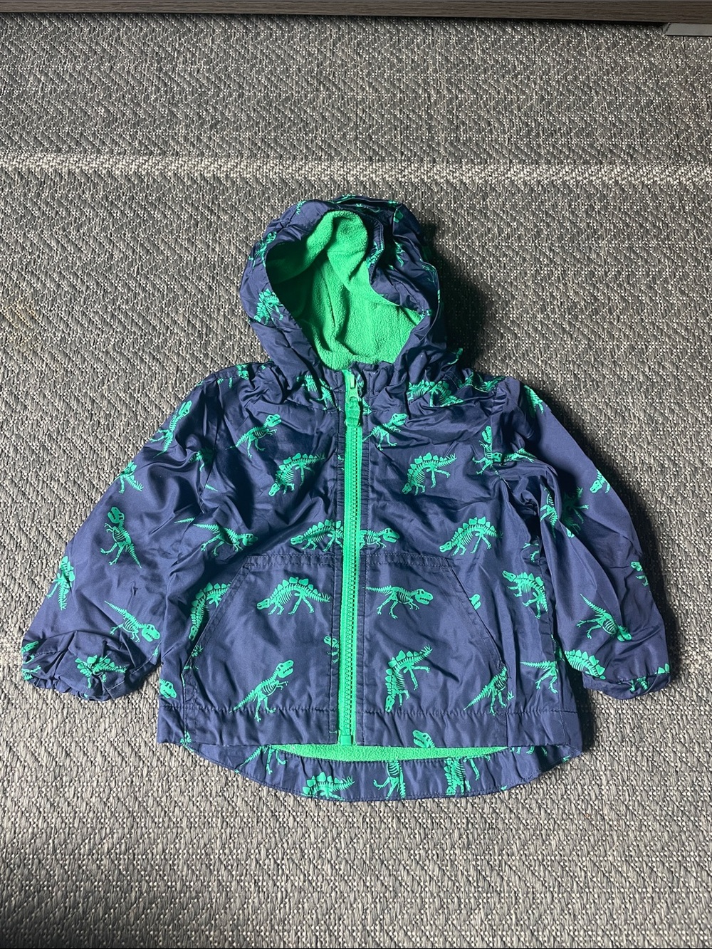 George Navy Raincoat with Bright Green Dinosaur Print